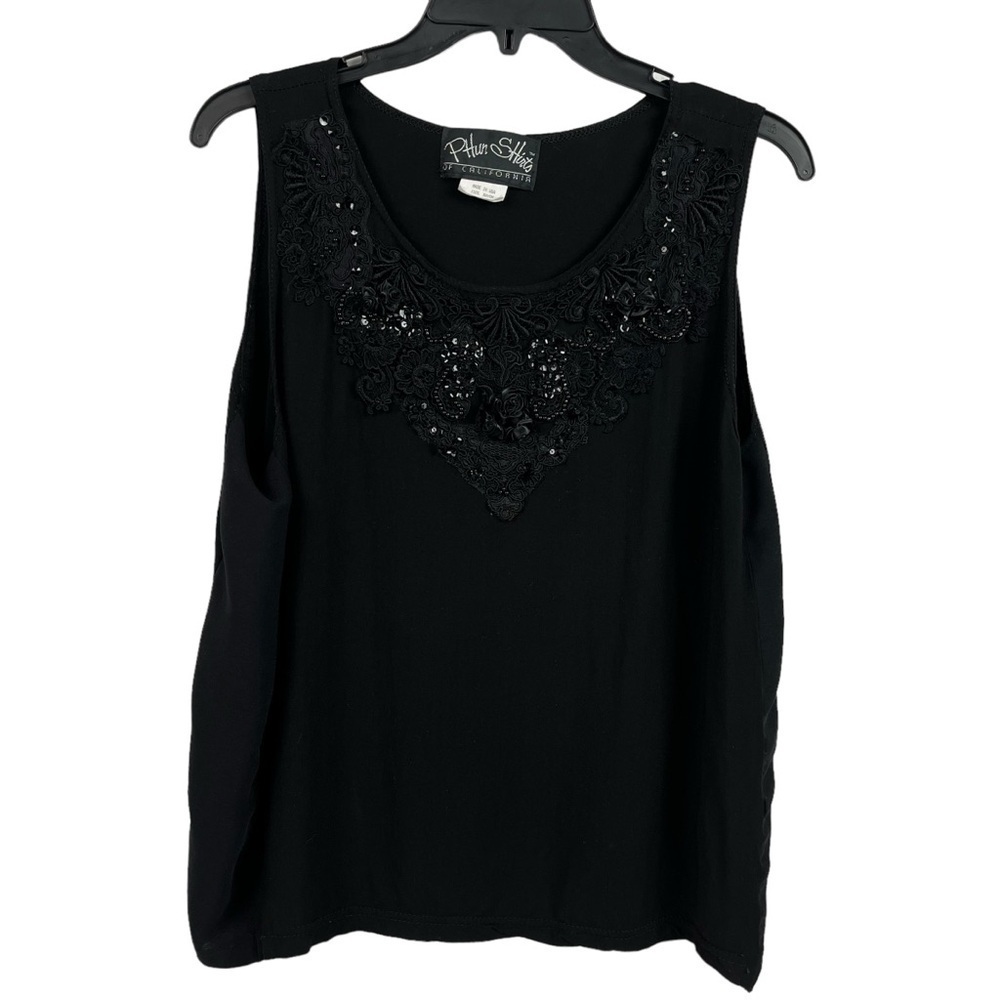 Phun Shirts Of California Womens Top Black Beaded Embellished Sleeveless Medium